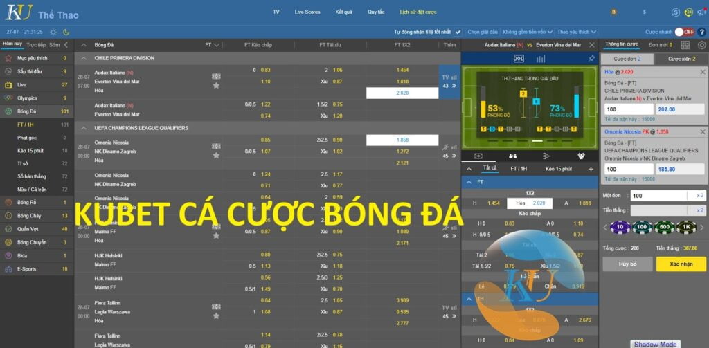 Tỷ lệ cá cược thể thao Kubet