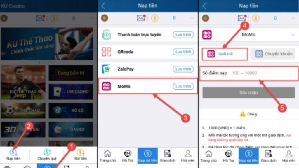 Cách nạp tiền vào JCbet app